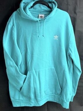 adidas Men’s Light Turquoise Crewneck Hoodie with White Trefoil